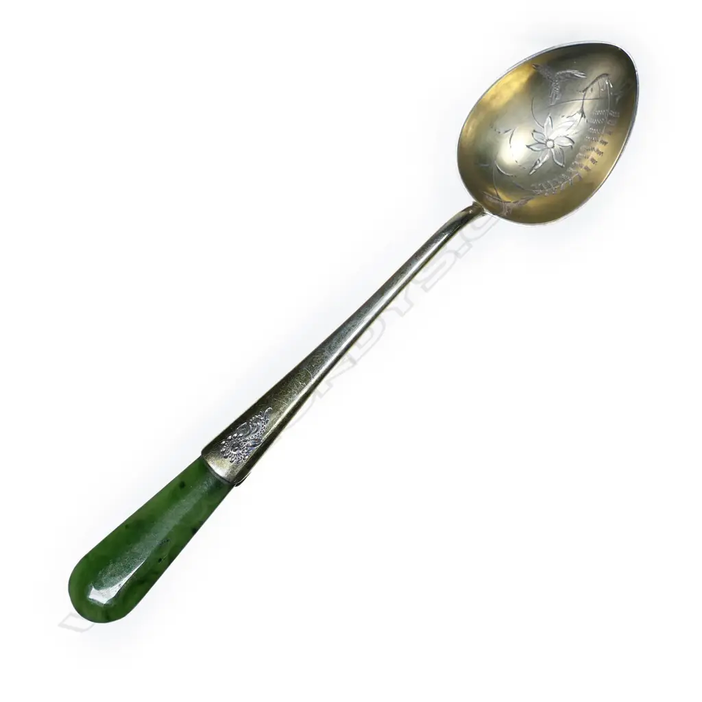 Adolph Kohn (Auckland) set of six silver and pounamu teaspoons, Image 1++